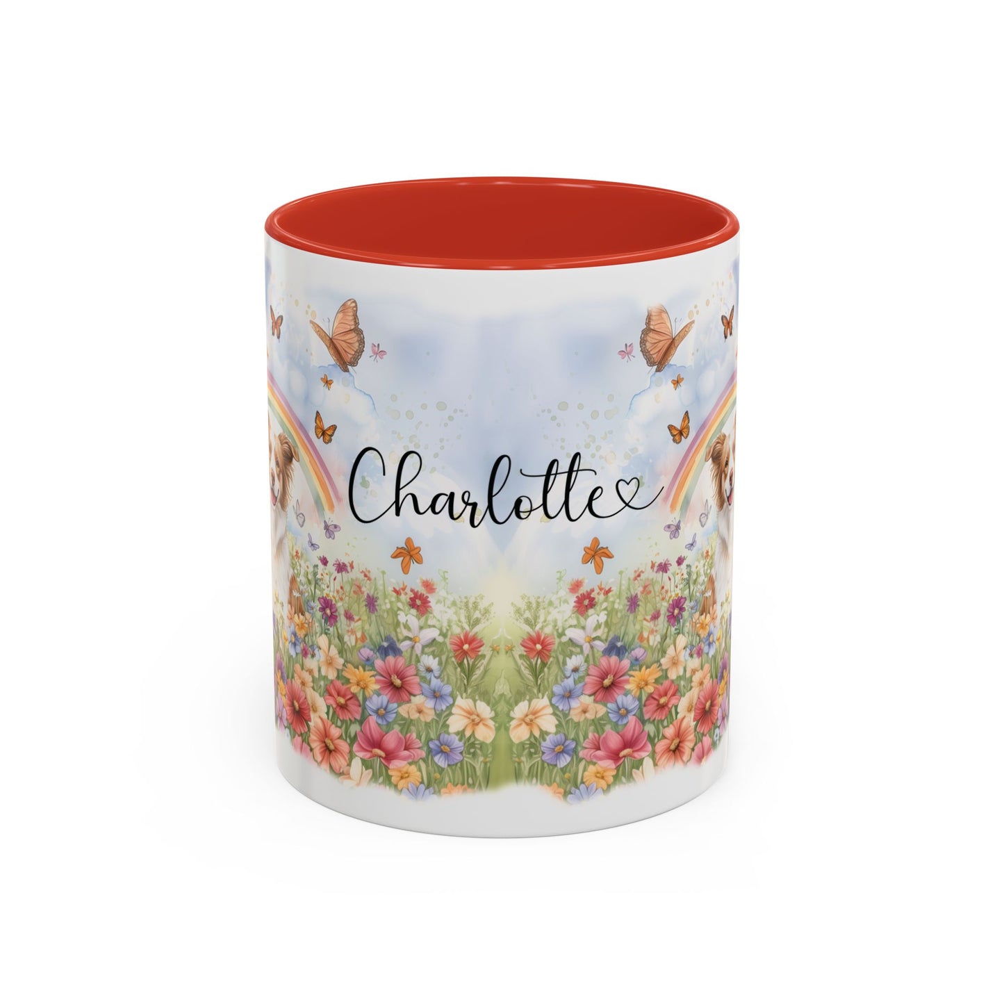 Border Collie, Red Merle Rainbow Personalized Accent Mugs, 11oz