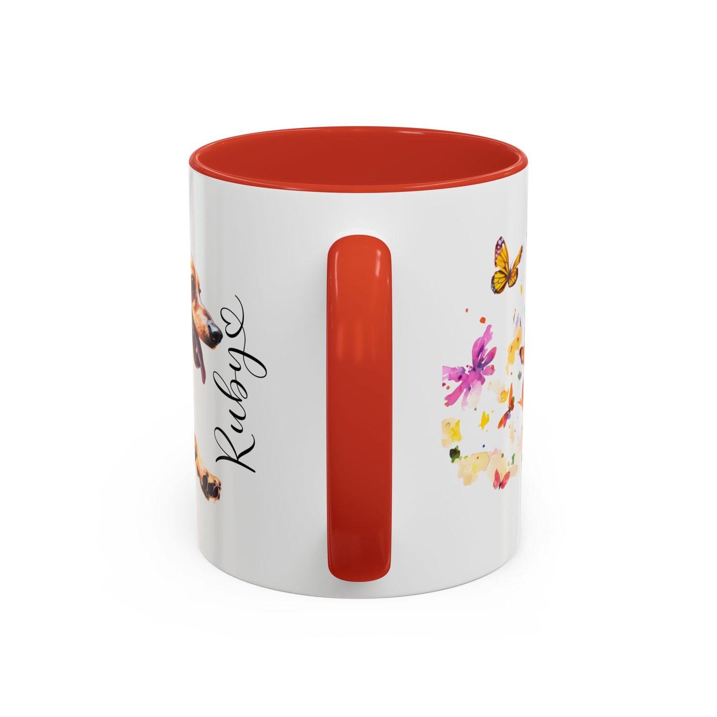 Dachshund Tan, running personalized colourful Mugs, 11oz