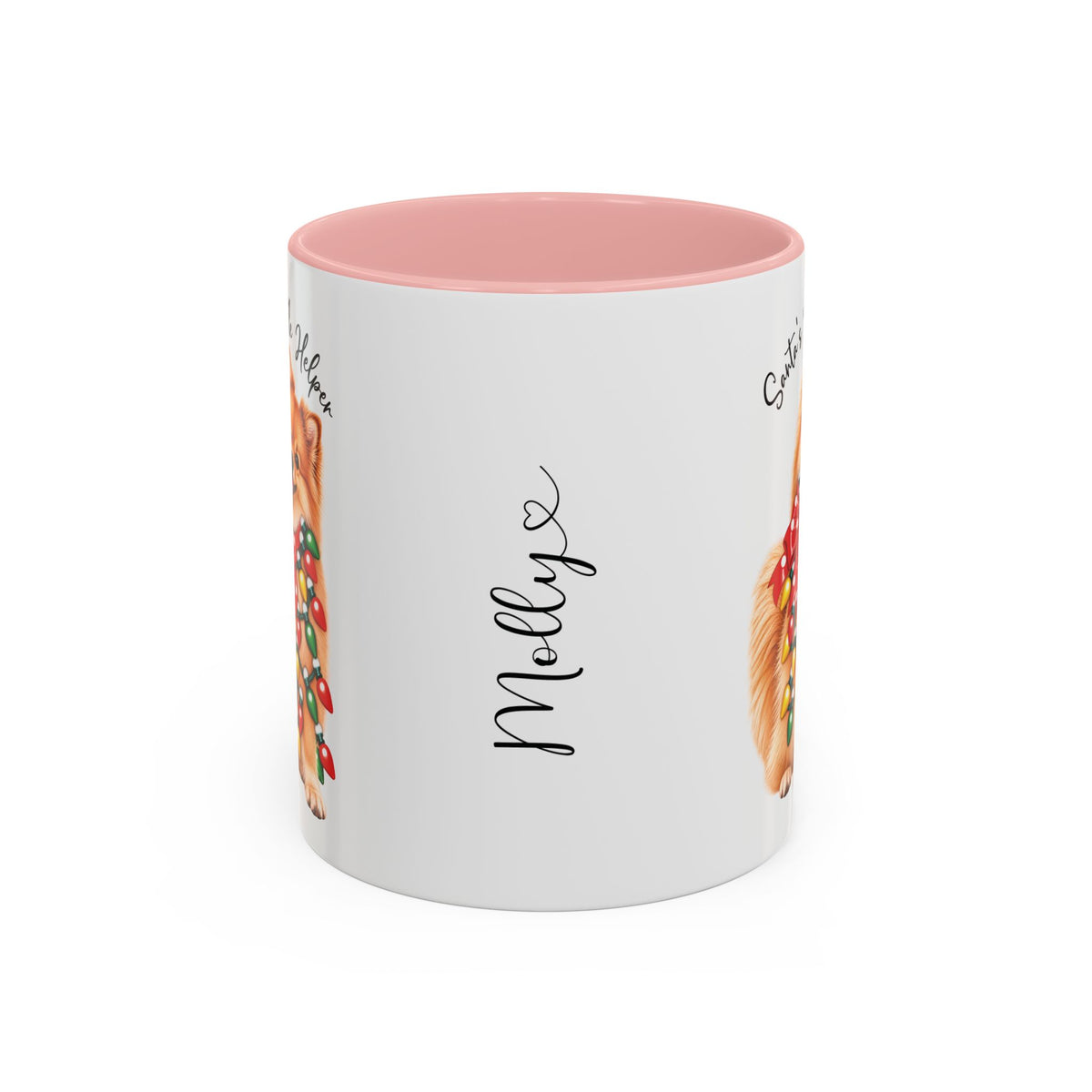 Pomeranian, Santa's little helper, personalised accent colour 11oz mug