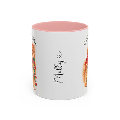 Pomeranian, Santa's little helper, personalised accent colour 11oz mug