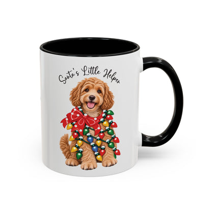 Labradoodle #1, Santa's little helper, personalised accent colour 11oz mug