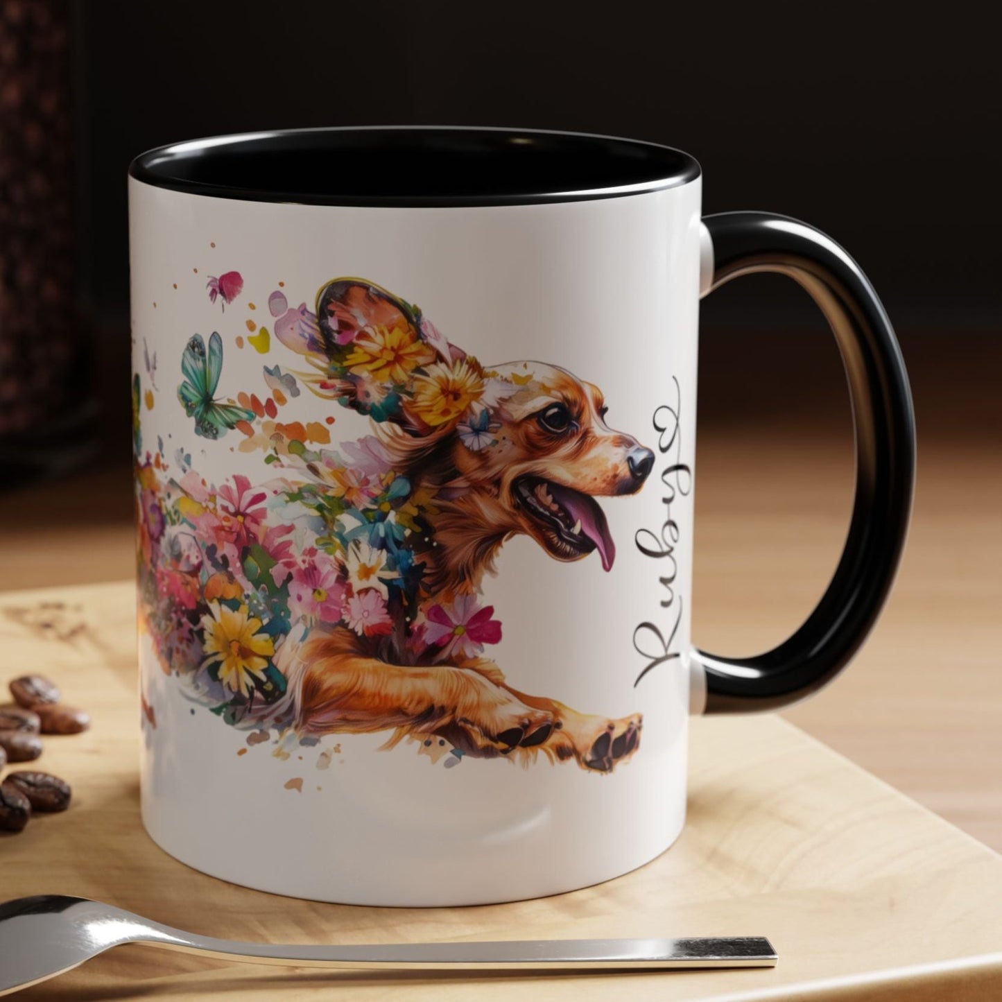 Dachshund Tan, running personalized colourful Mugs, 11oz