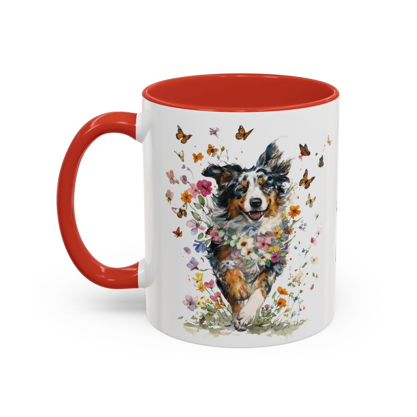 Australian Shepherd running Personalized Accent Mugs, 11oz