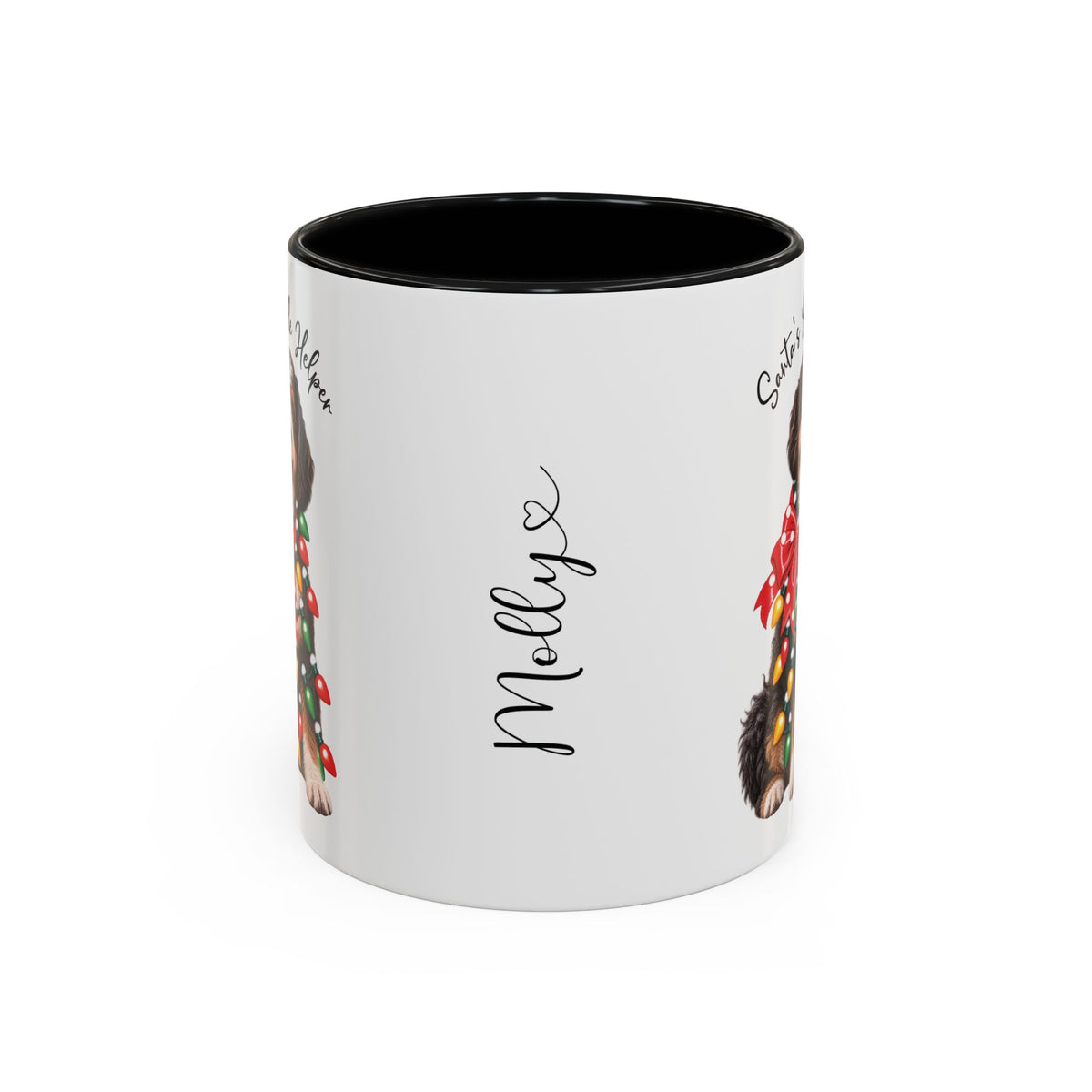 Bernadoodle Santa's little helper, personalised accent colour 11oz mug