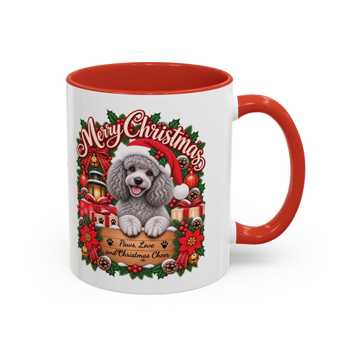 Poodle #4 Merry Christmas, personalised accent colour 11oz mug