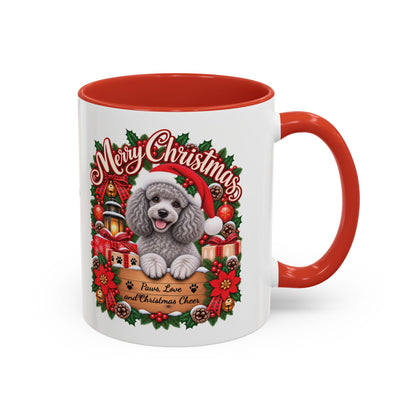 Poodle #4 Merry Christmas, personalised accent colour 11oz mug