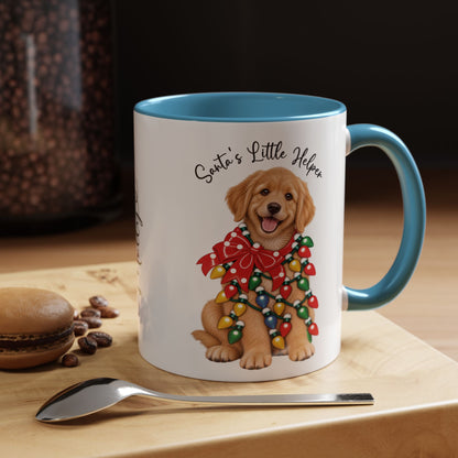 Golden Retriever, Santa's little helper, personalised accent colour 11oz mug