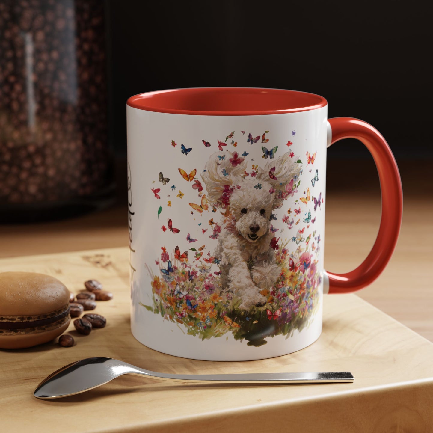 Poodle Butterfly Personalized Accent Mugs, 11oz