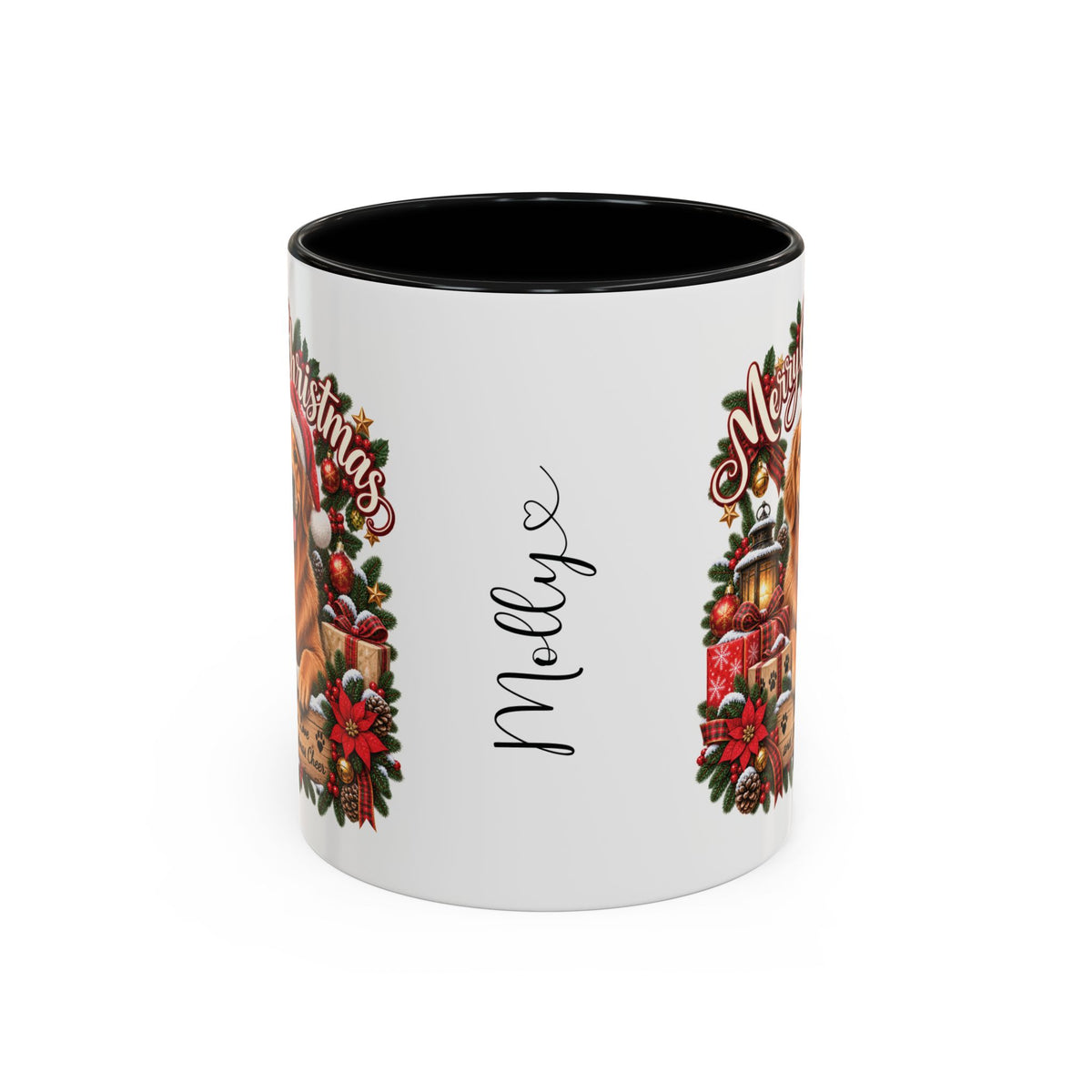 Golden Retriever Merry Christmas, personalised accent colour 11oz mug