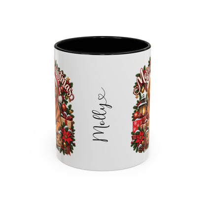 Golden Retriever Merry Christmas, personalised accent colour 11oz mug