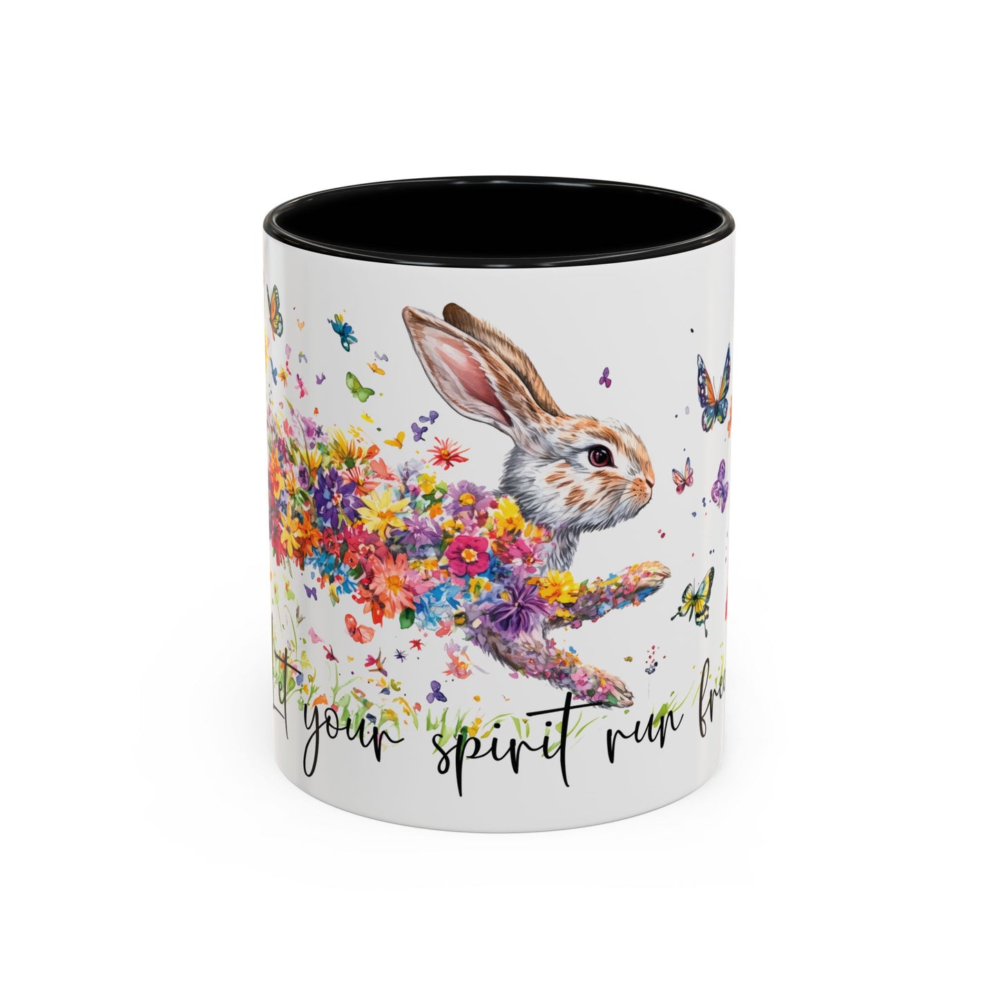 Rabbit "Let your spirit run free" Personalized Accent Mugs, 11oz