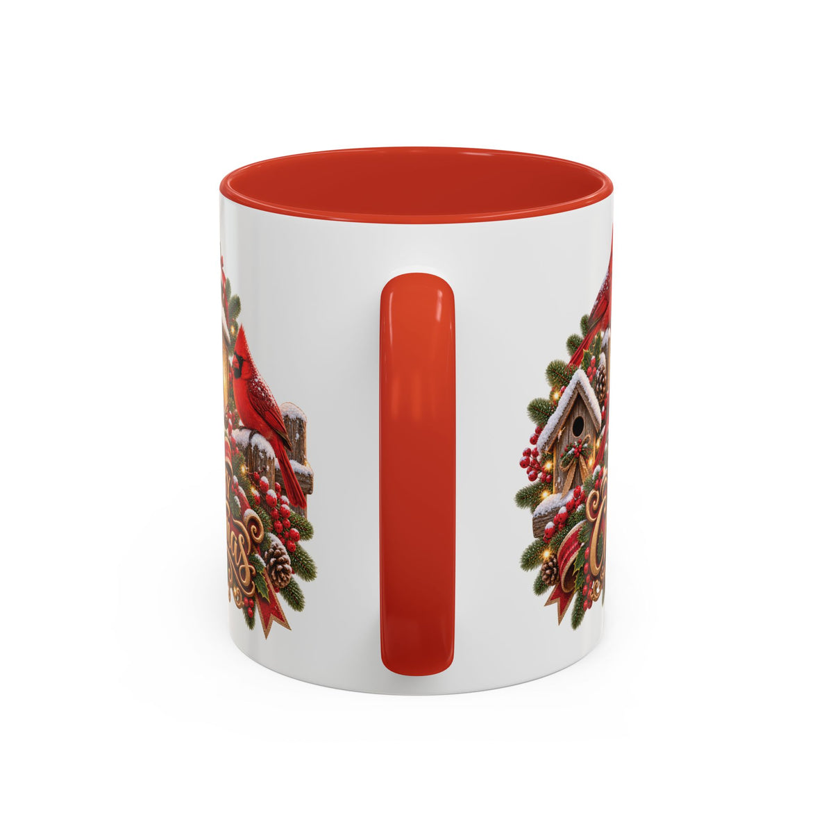 Cardinal Birds Merry Christmas, personalised accent colour 11oz mug