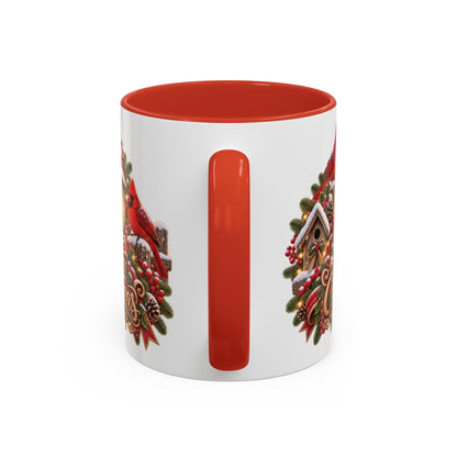 Cardinal Birds Merry Christmas, personalised accent colour 11oz mug