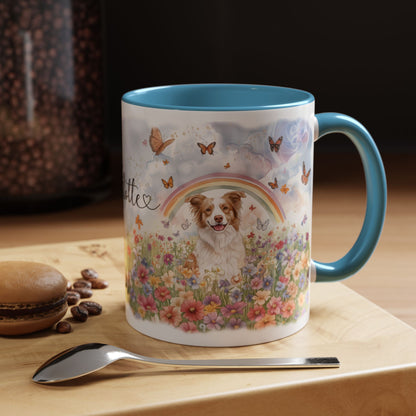 Border Collie, Red Merle Rainbow Personalized Accent Mugs, 11oz