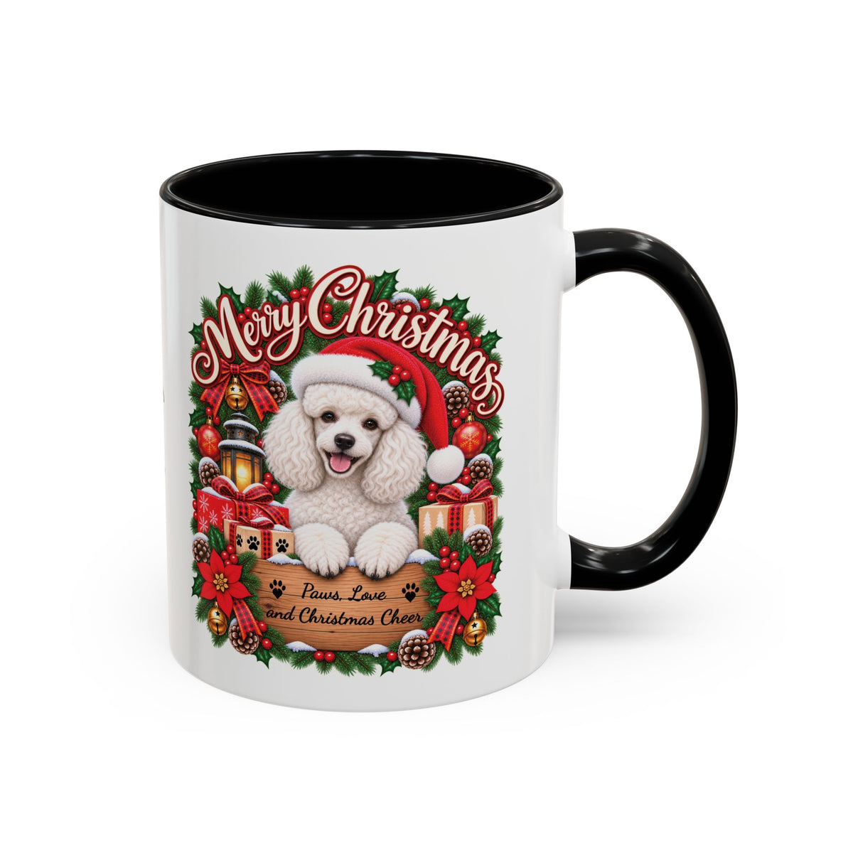Poodle #4 Merry Christmas, personalised accent colour 11oz mug
