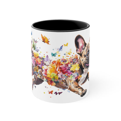 French Bulldog, Brindle running personalized colourful Mugs, 11oz