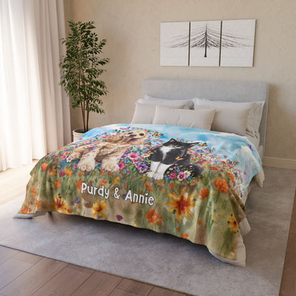 DUO (2 pets) - ANY DESIGN Floral Personalised Meadow Blanket