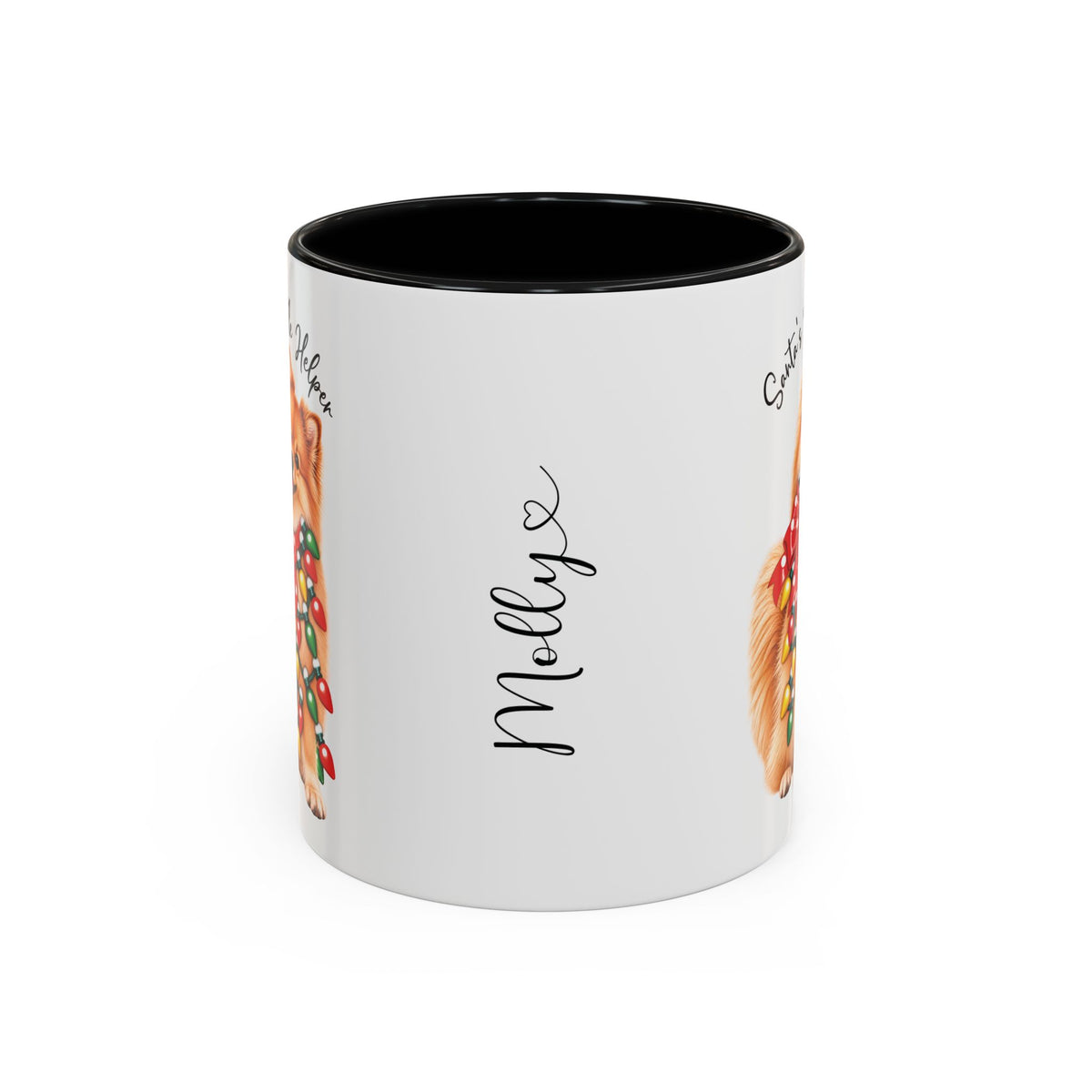 Pomeranian, Santa's little helper, personalised accent colour 11oz mug