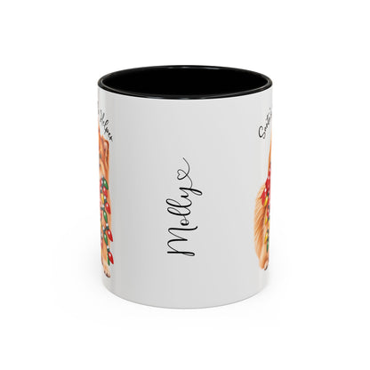 Pomeranian, Santa's little helper, personalised accent colour 11oz mug