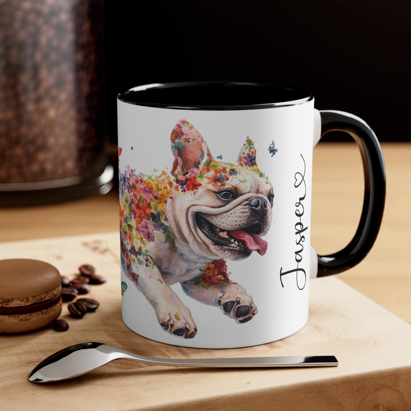 French Bulldog running personalized colourful Mugs, 11oz