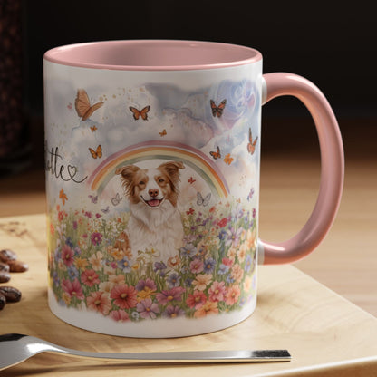 Border Collie, Red Merle Rainbow Personalized Accent Mugs, 11oz