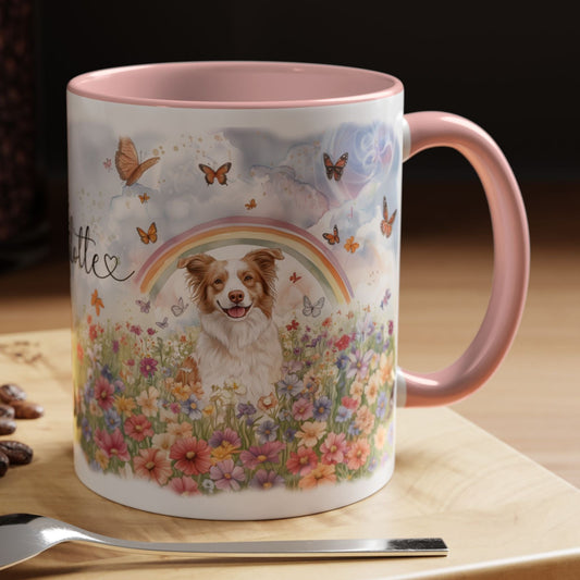 Border Collie, Red Merle Rainbow Personalized Accent Mugs, 11oz