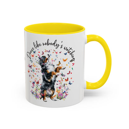 Bernese Mountain Dog "Dance like nobody's watching" personalized colourful Mugs, 11oz