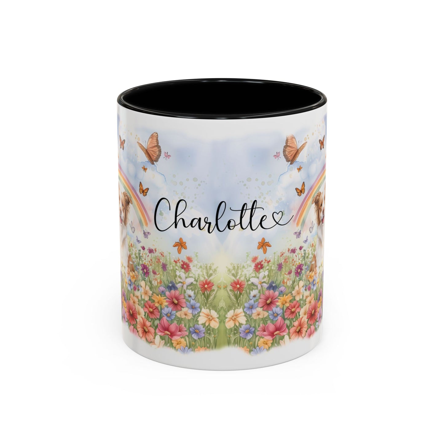 Border Collie, Red Merle Rainbow Personalized Accent Mugs, 11oz