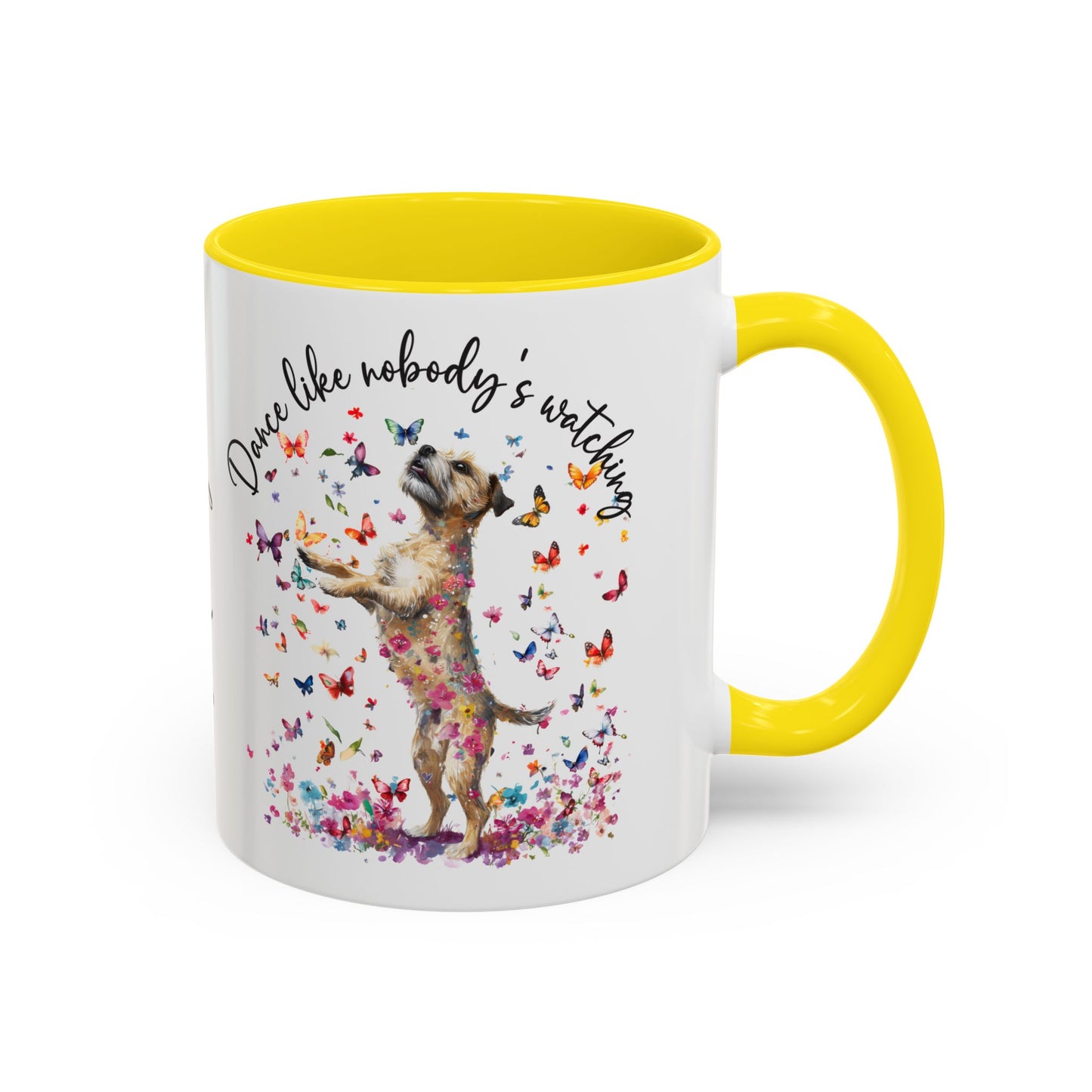 Border Terrier "Dance like nobody's watching" personalized colourful Mugs, 11oz