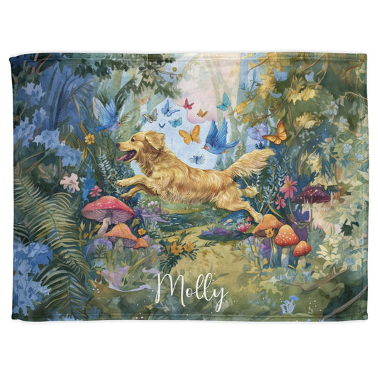 Golden Retriever Mystical Forest Personalised Blanket