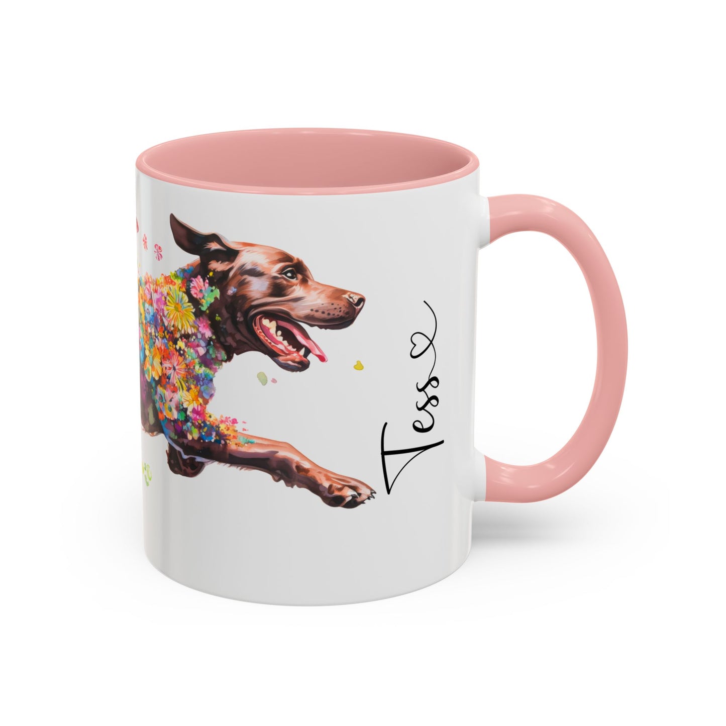 Chocolate Labrador running personalized colourful Mugs, 11oz