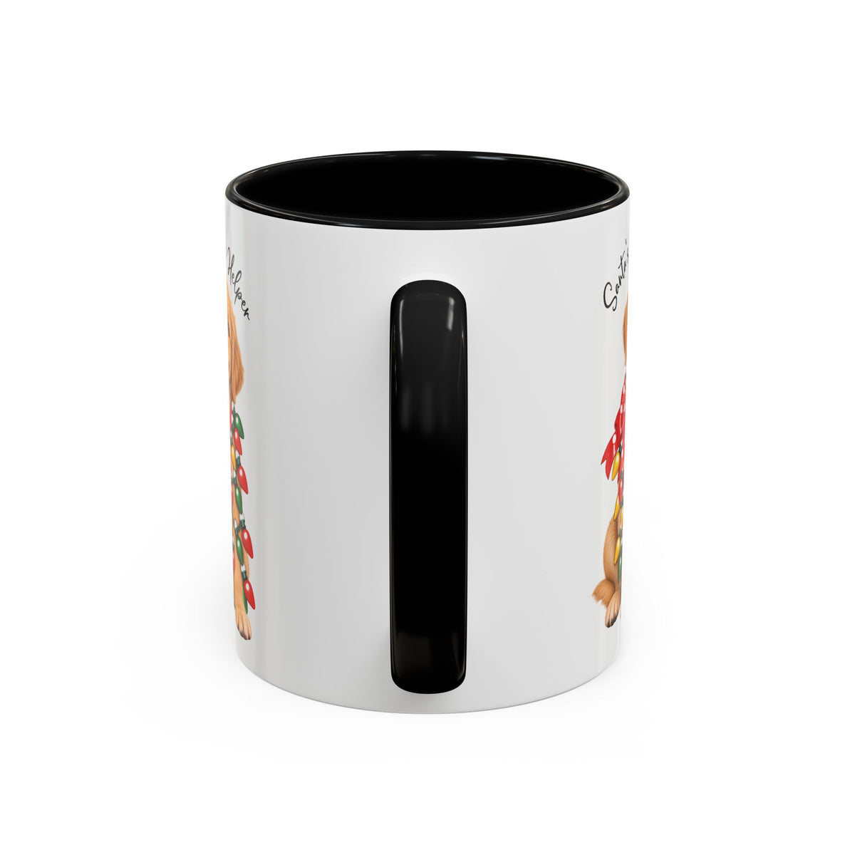 Golden Retriever, Santa's little helper, personalised accent colour 11oz mug