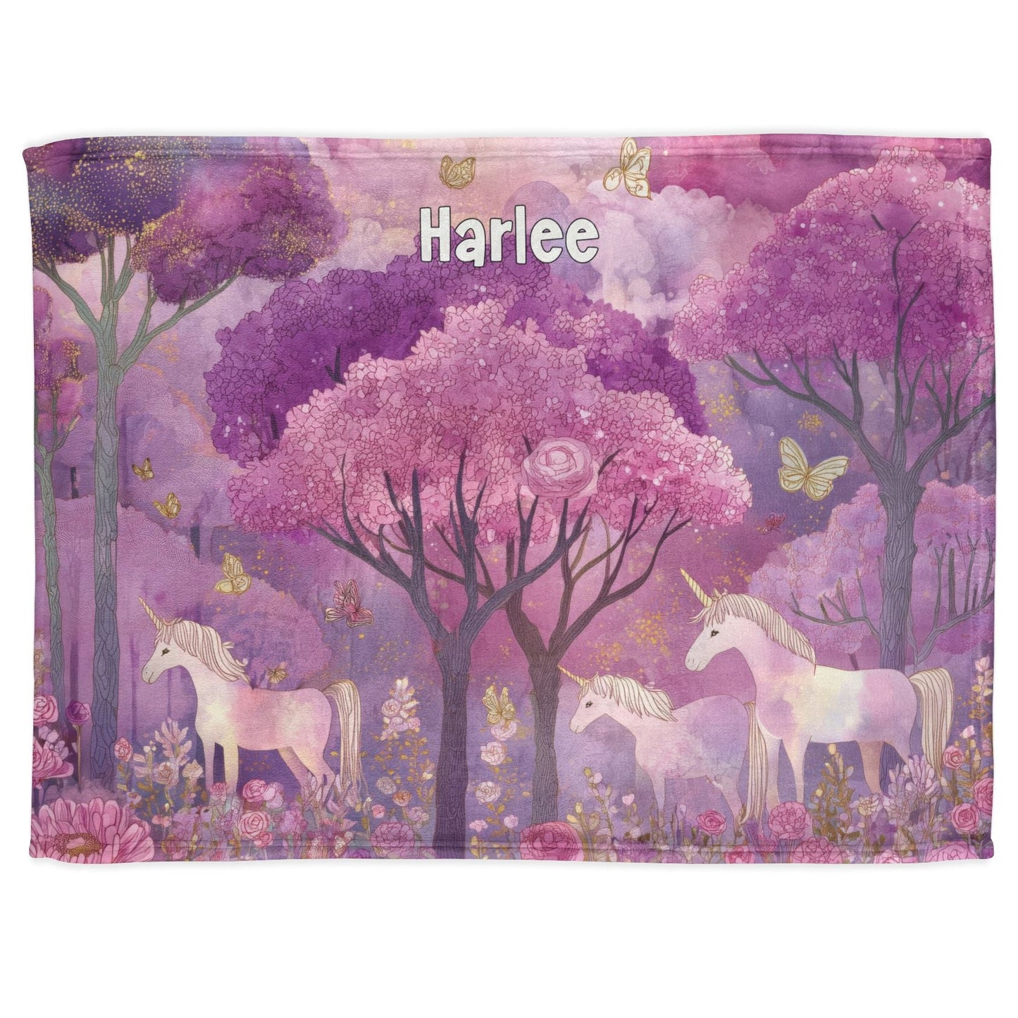 Unicorns Enchanted Forest, Personalised Meadow Blanket