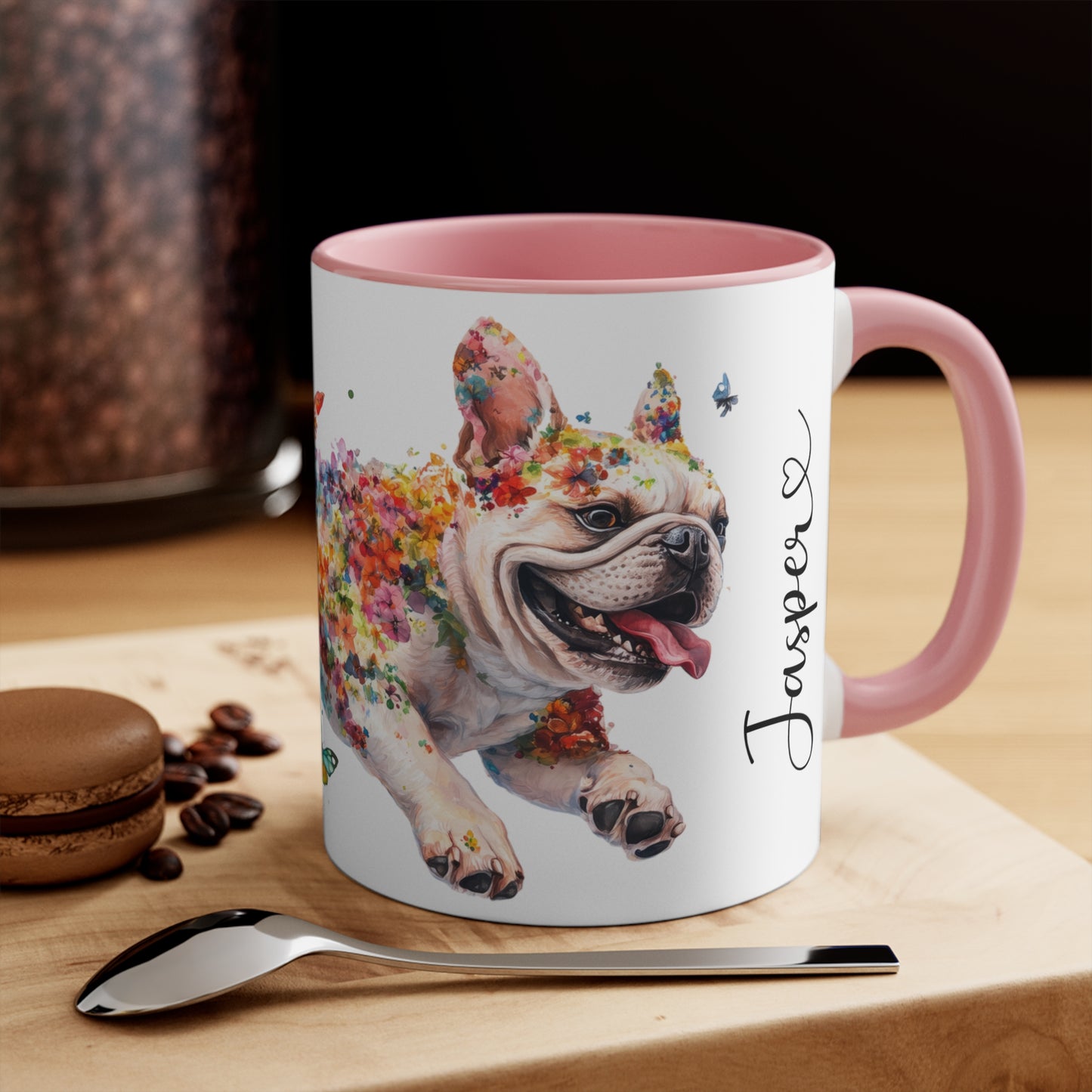 French Bulldog running personalized colourful Mugs, 11oz