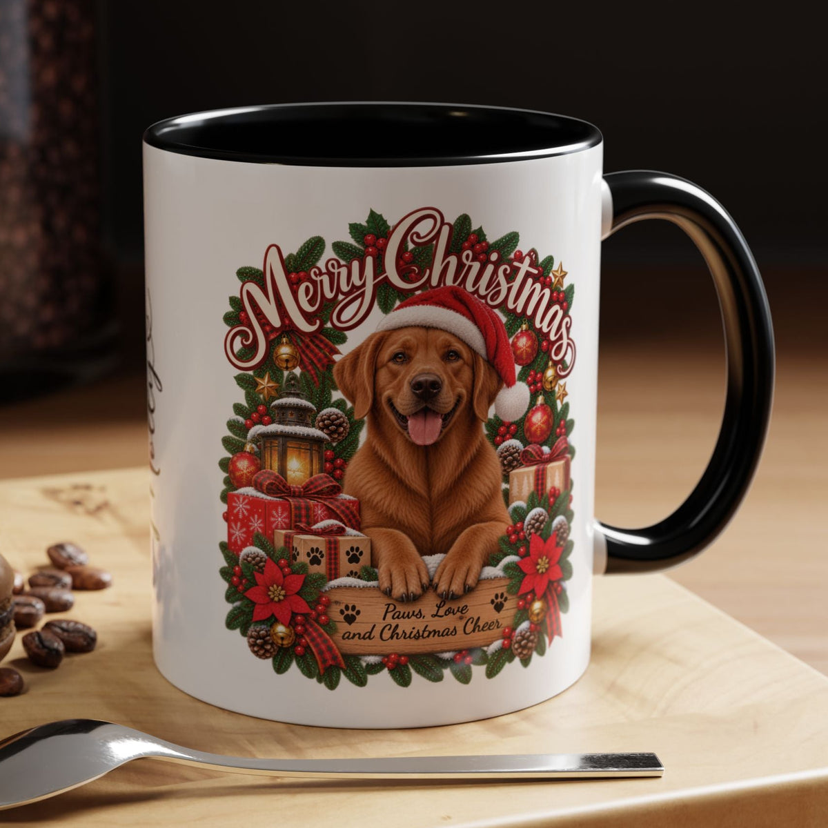 Labrador #4 Merry Christmas, personalised accent colour 11oz mug