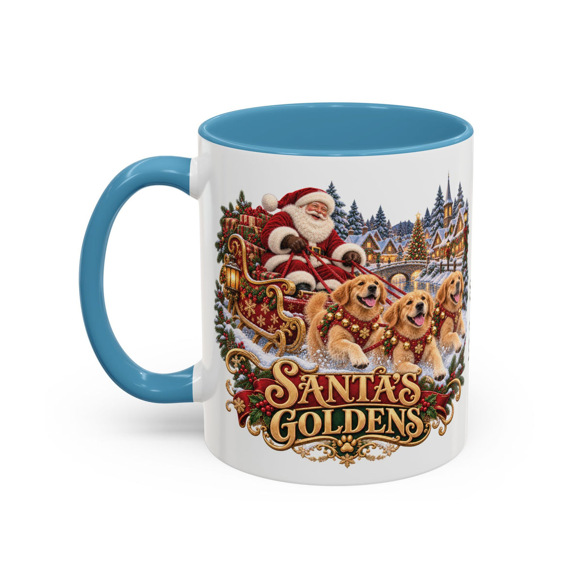 Santa's Goldens, personalised accent colour 11oz mug