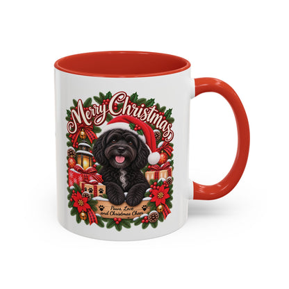 Cavapoo, Cavoodle, Cockapoo Merry Christmas, personalised accent colour 11oz mug