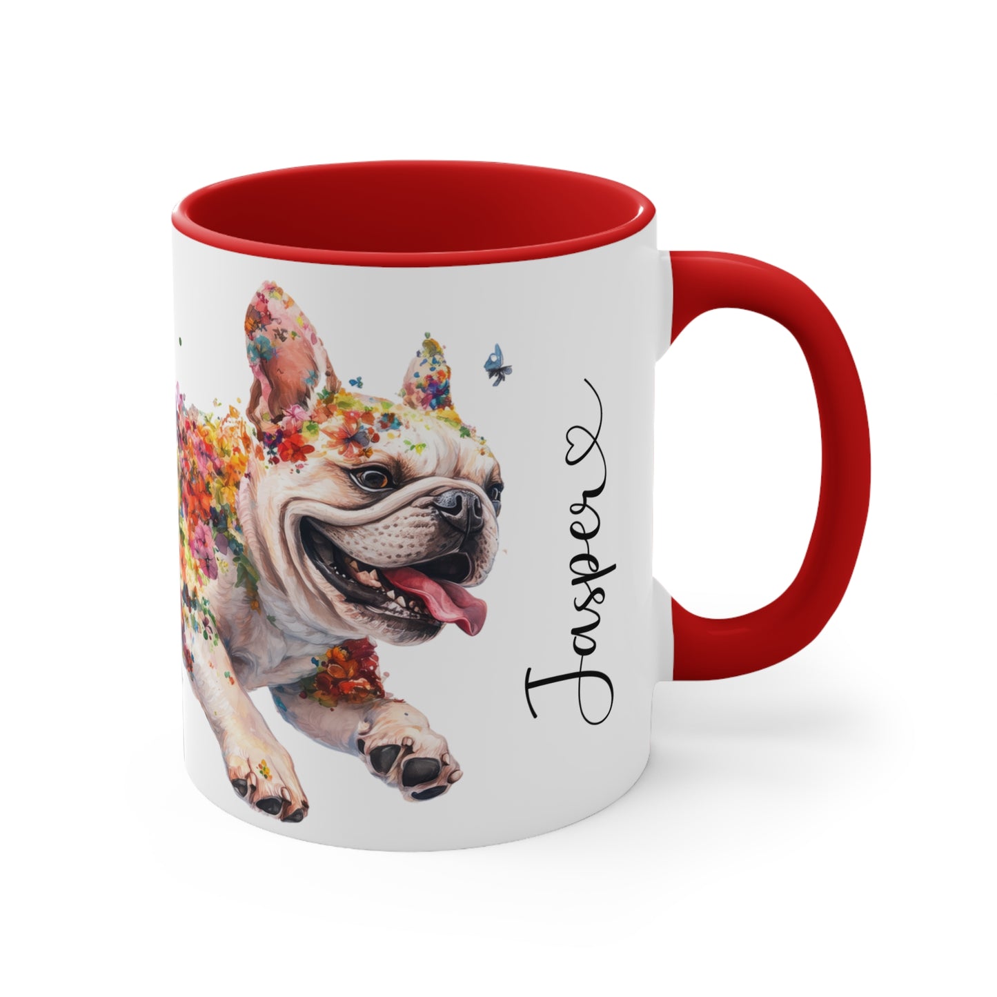 French Bulldog running personalized colourful Mugs, 11oz