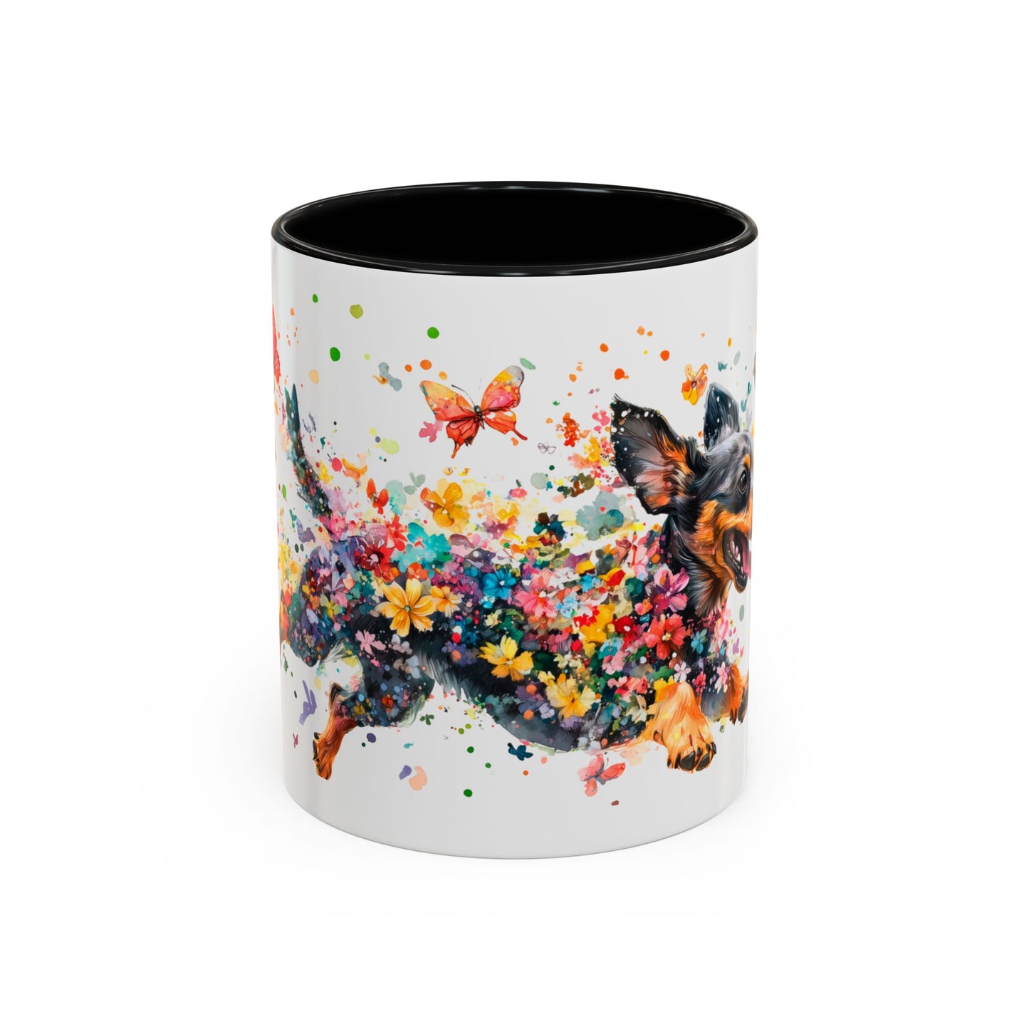 Dachshund Black, running personalized colourful Mugs, 11oz