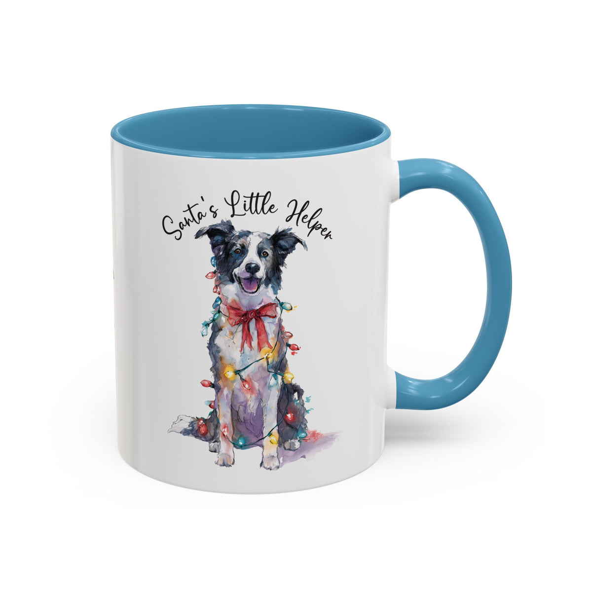 Border Collie, Santa's little helper, personalised accent colour 11oz mug