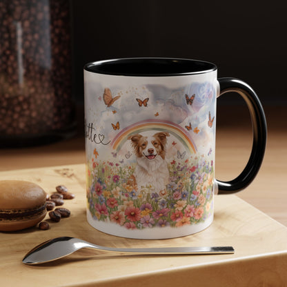Border Collie, Red Merle Rainbow Personalized Accent Mugs, 11oz