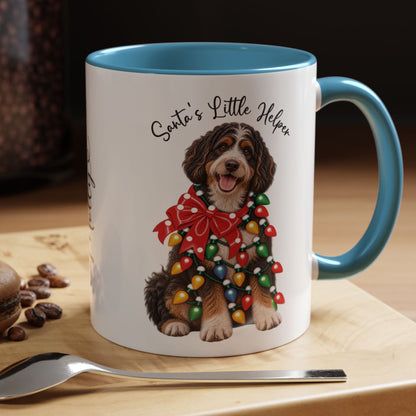 Bernadoodle Santa's little helper, personalised accent colour 11oz mug