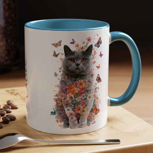 British Blue Cat #2 Personalized Accent Mugs, 11oz