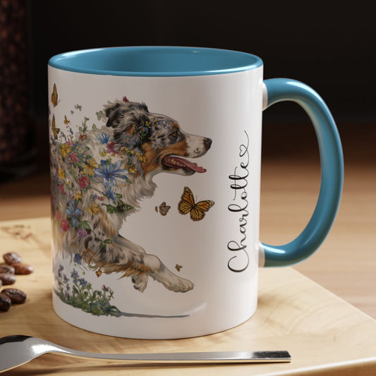 Australian Shepherd (Docked) Blue Merle Personalized Accent Mugs, 11oz