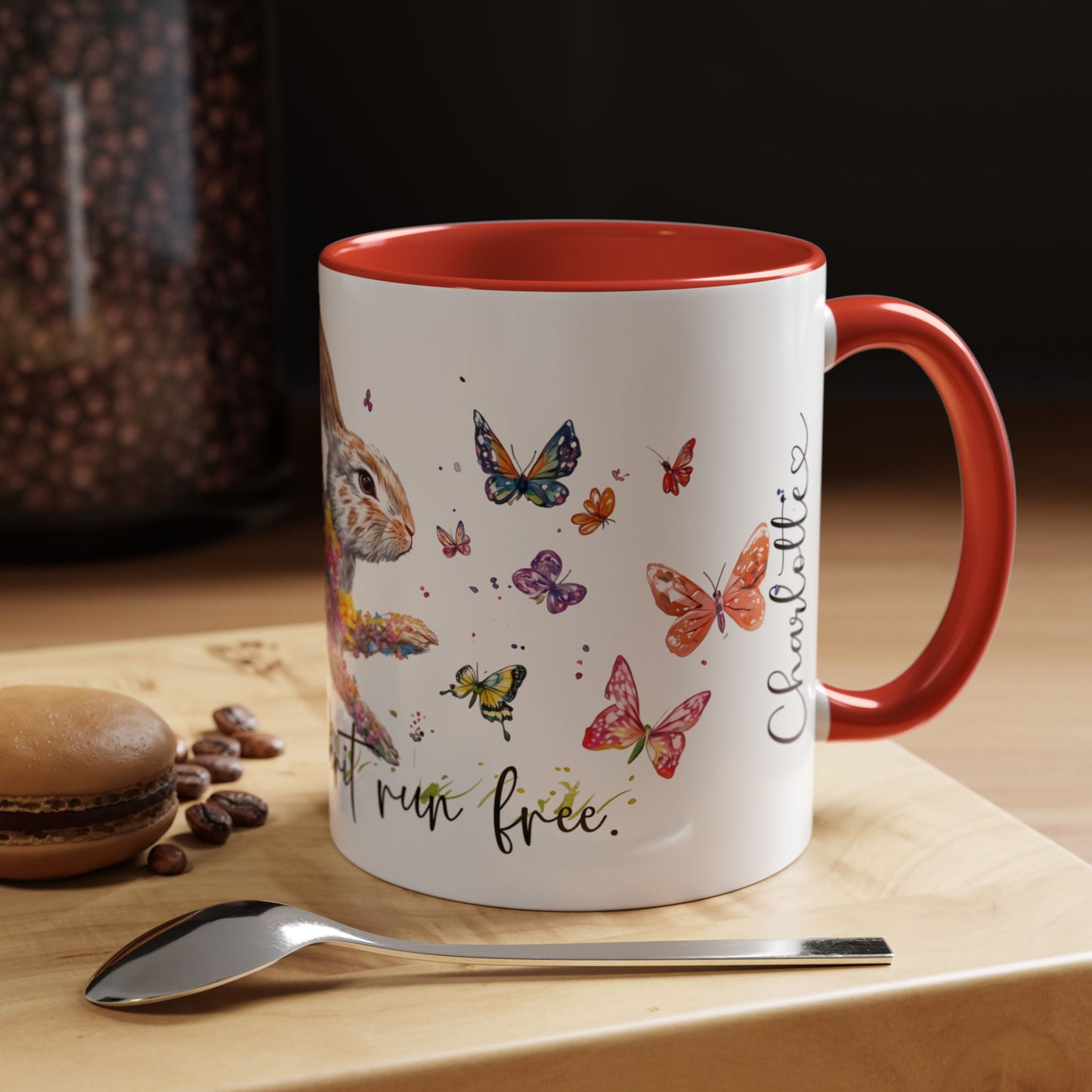 Rabbit "Let your spirit run free" Personalized Accent Mugs, 11oz