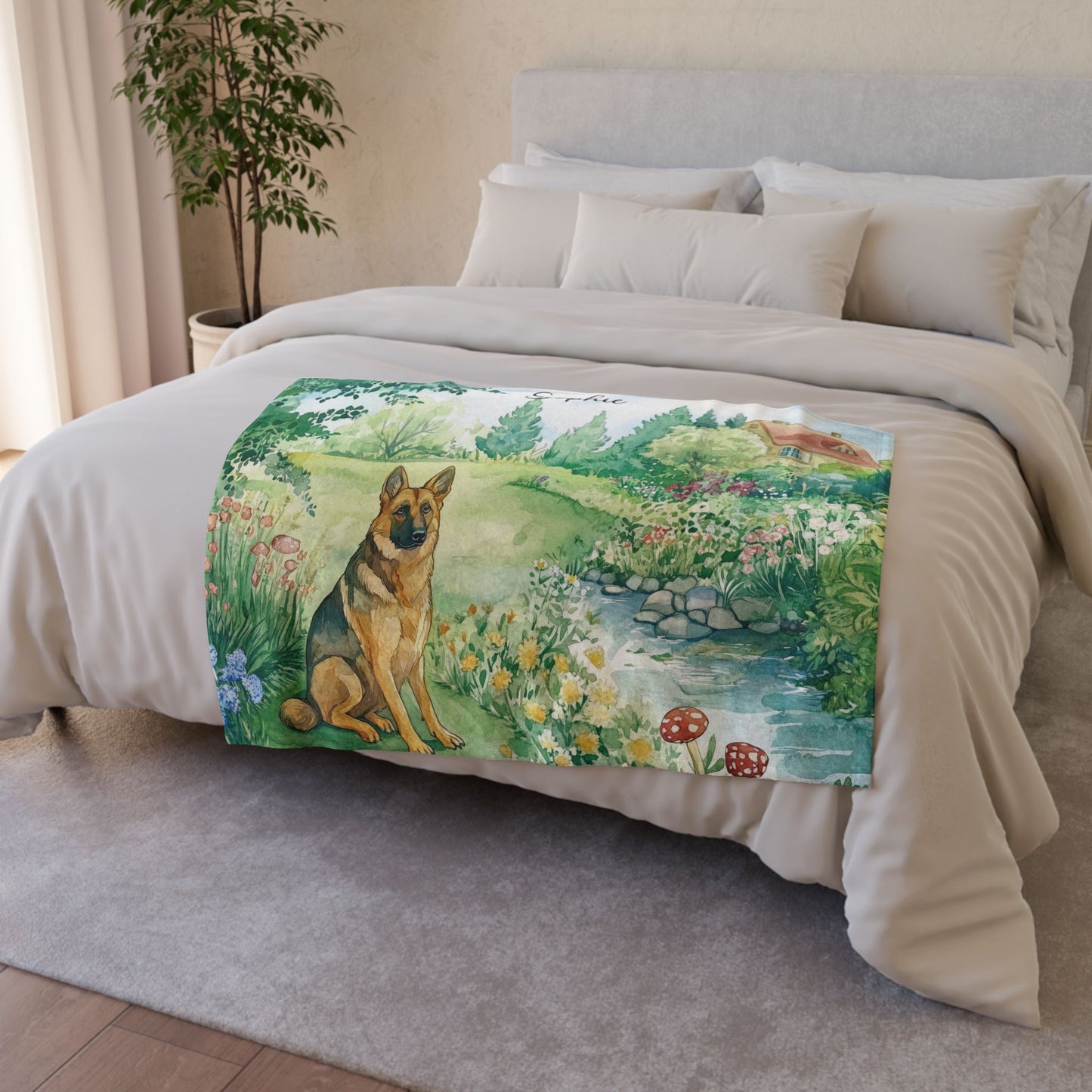 German Shepherd #2 Cottage Garden Personalised Blanket