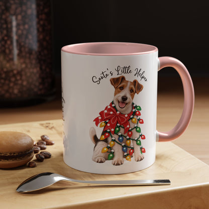 Fox Terrier, Santa's little helper, personalised accent colour 11oz mug