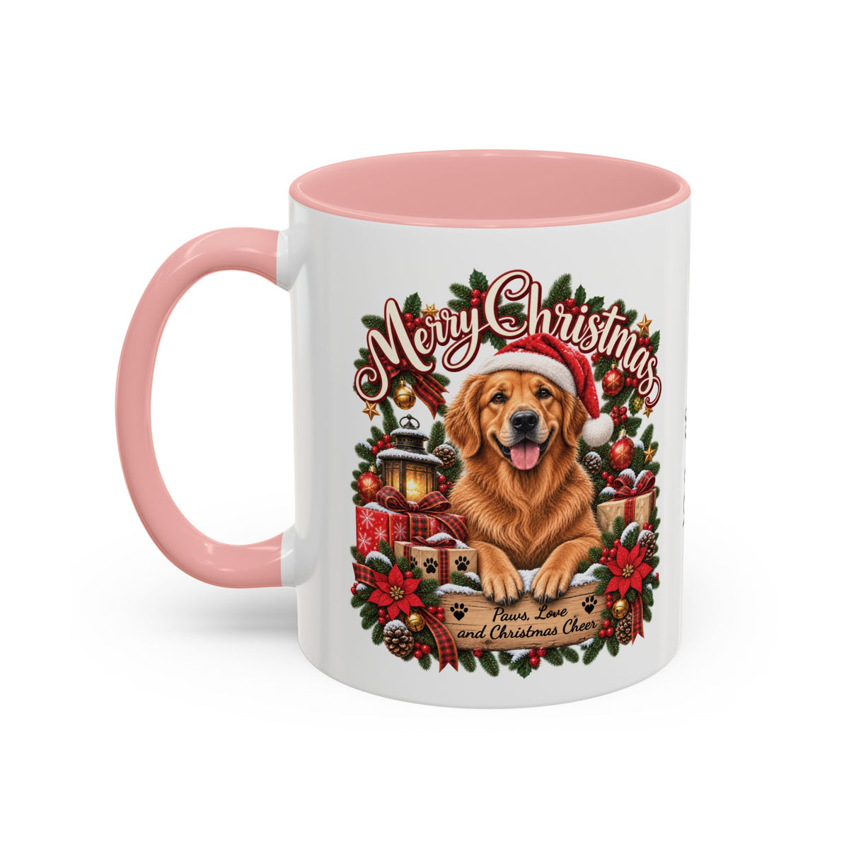 Golden Retriever Merry Christmas, personalised accent colour 11oz mug