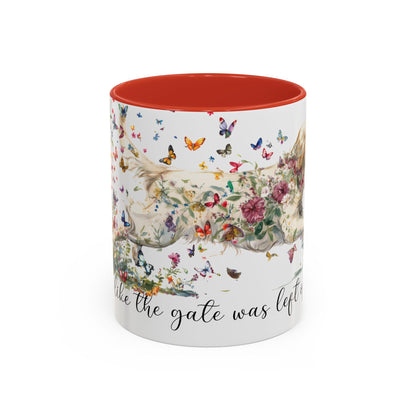 Cream Golden Retriever “Live like the gate was left open" Accent Mugs, 11oz
