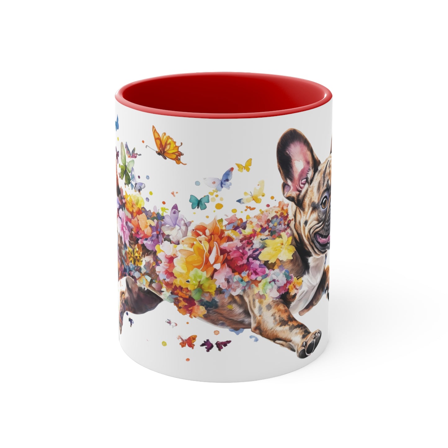 French Bulldog, Brindle running personalized colourful Mugs, 11oz